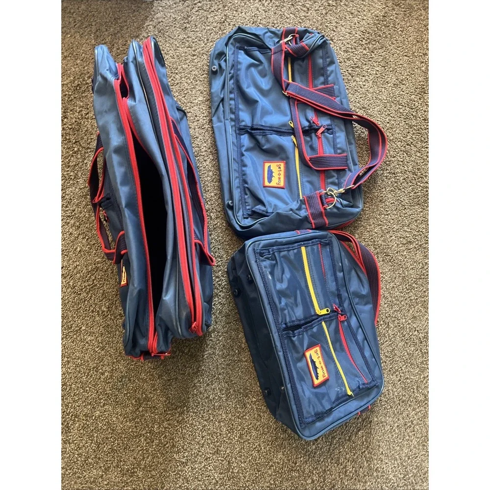 Vintage “get-a-way” Blue Nylon Luggage Set 3pc – 2 X 20” & 15” Bags, Read Desc